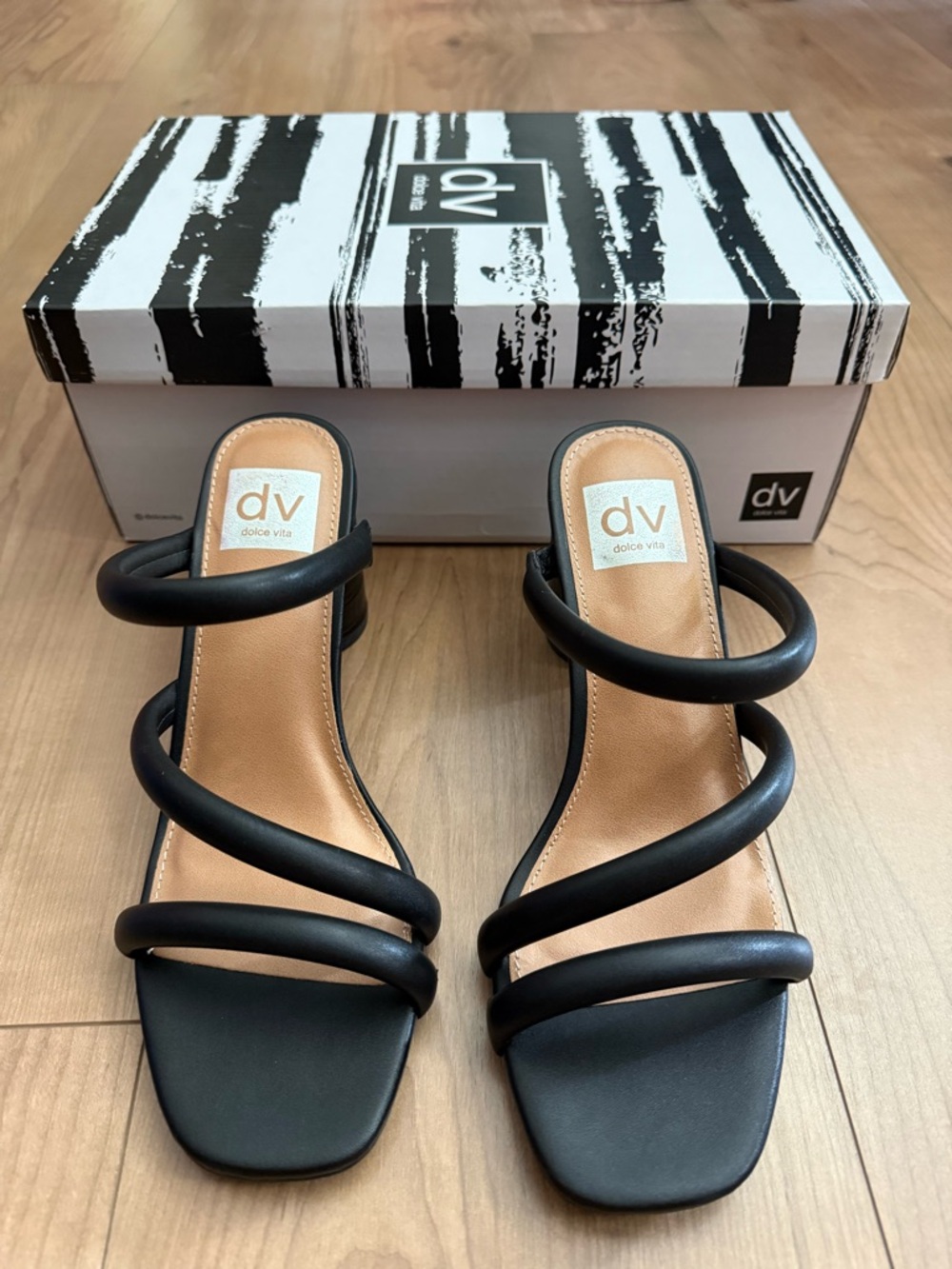 DV by Dolce Vita Black Strappy Slide Sandals MYLA 7 NWT